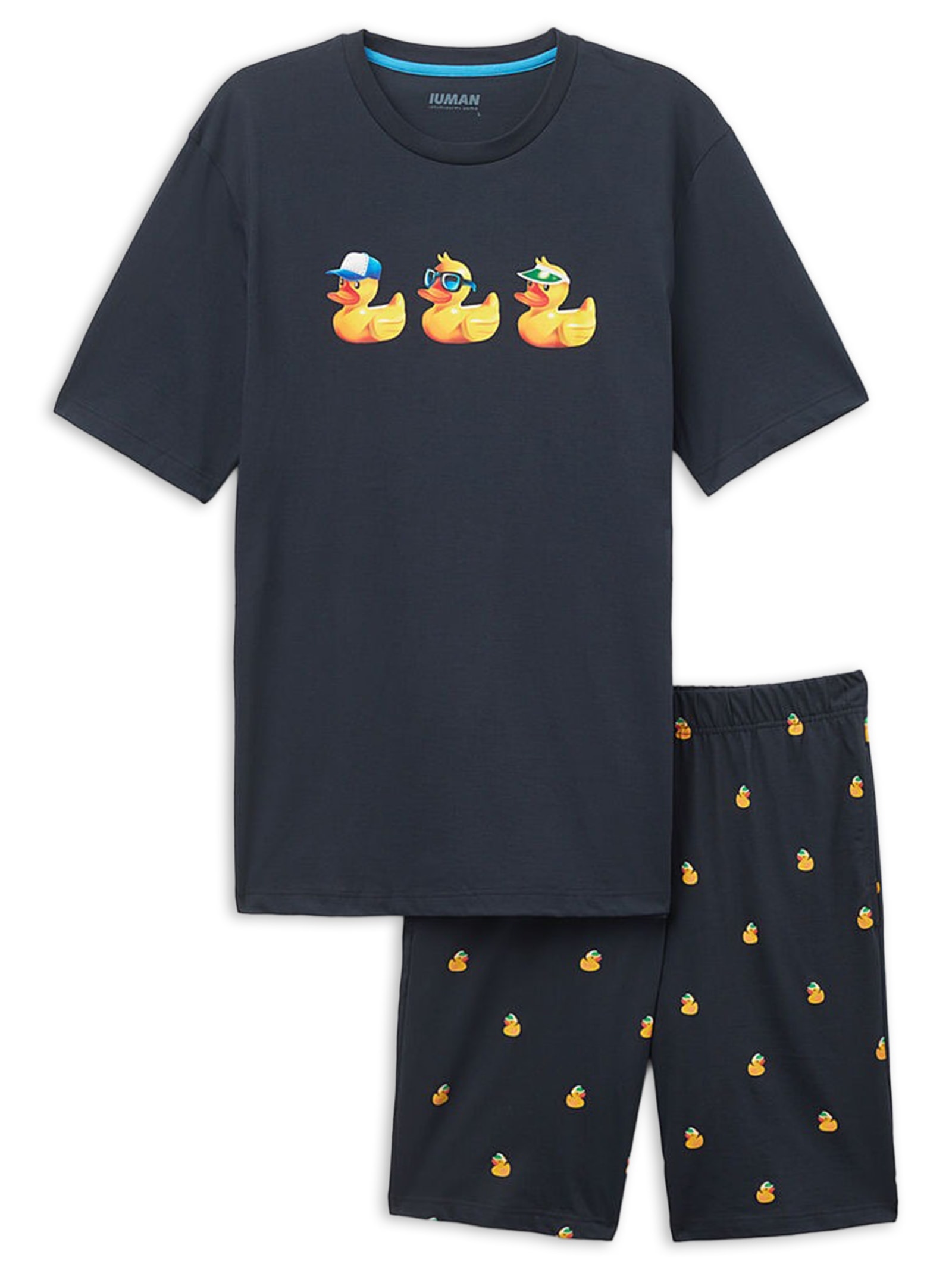 Pijama Curto Com Estampa De Patos Em Algodão Azul Intimissimi