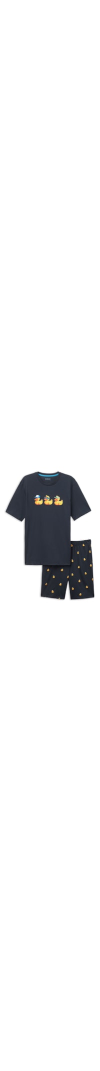 Pijama Curto Com Estampa De Patos Em Algodão - Azul