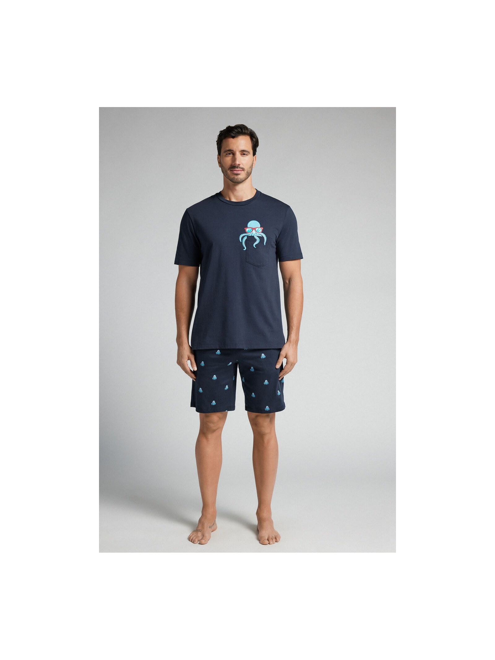 Pijama Curto Com Estampa De Polvo Em Algodão Azul Intimissimi