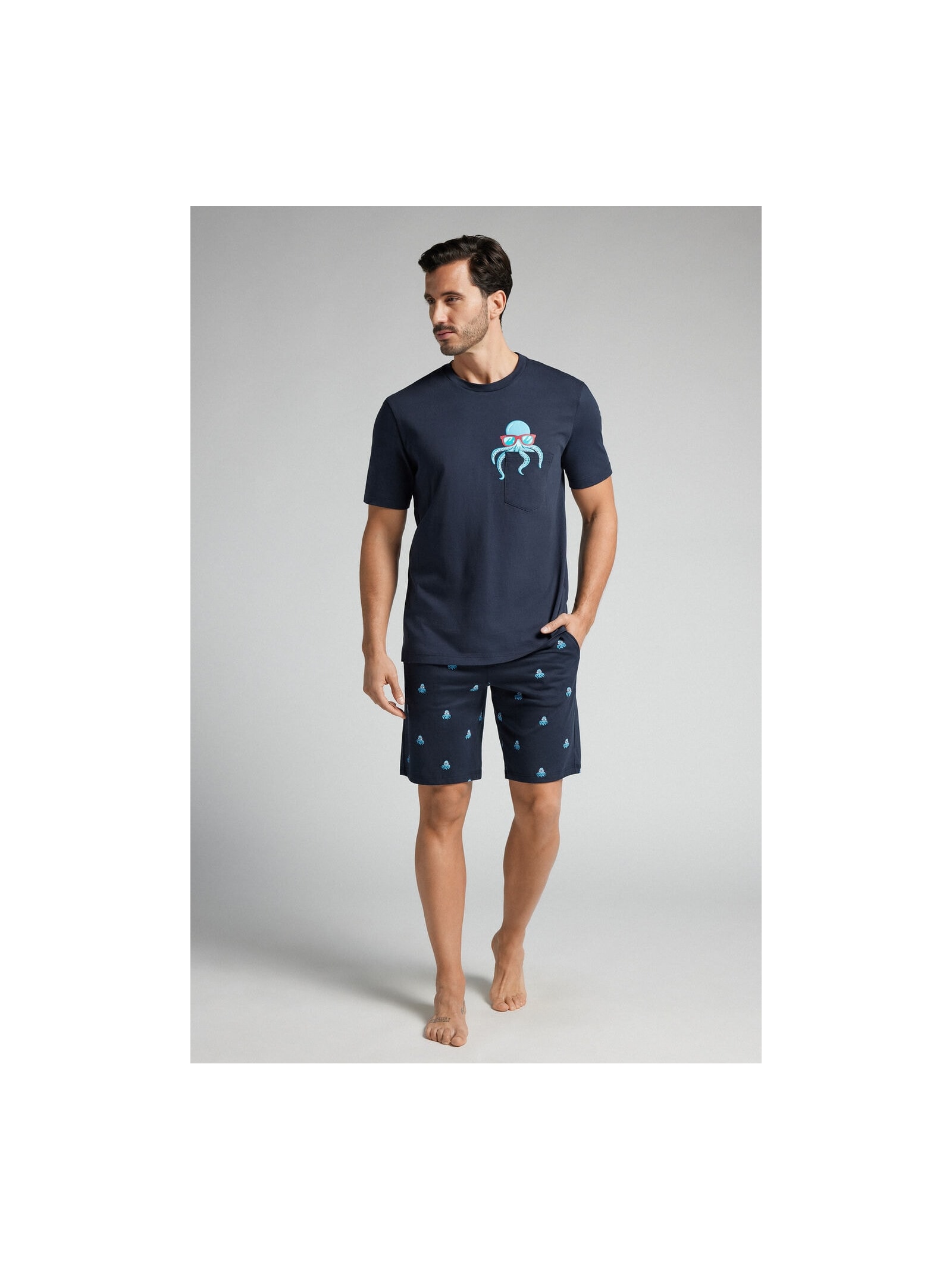 Pijama Curto Com Estampa De Polvo Em Algodão Azul Intimissimi