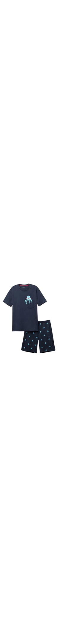 Pijama Curto Com Estampa De Polvo Em Algodão - Azul