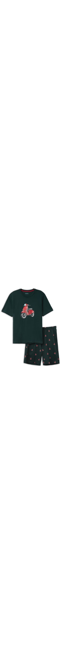 Pijama Curto Com Estampa De Scooter Em Algodão - Verde