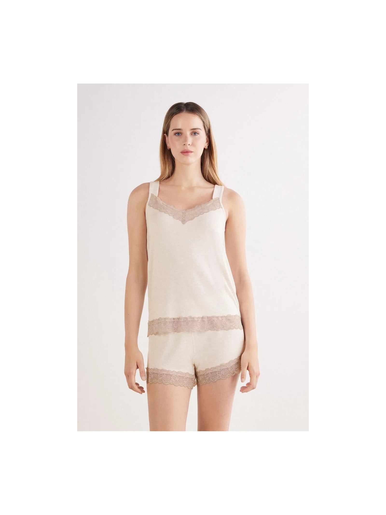 Pijama Curto De Regata Em Modal Com Renda Off-White Intimissimi