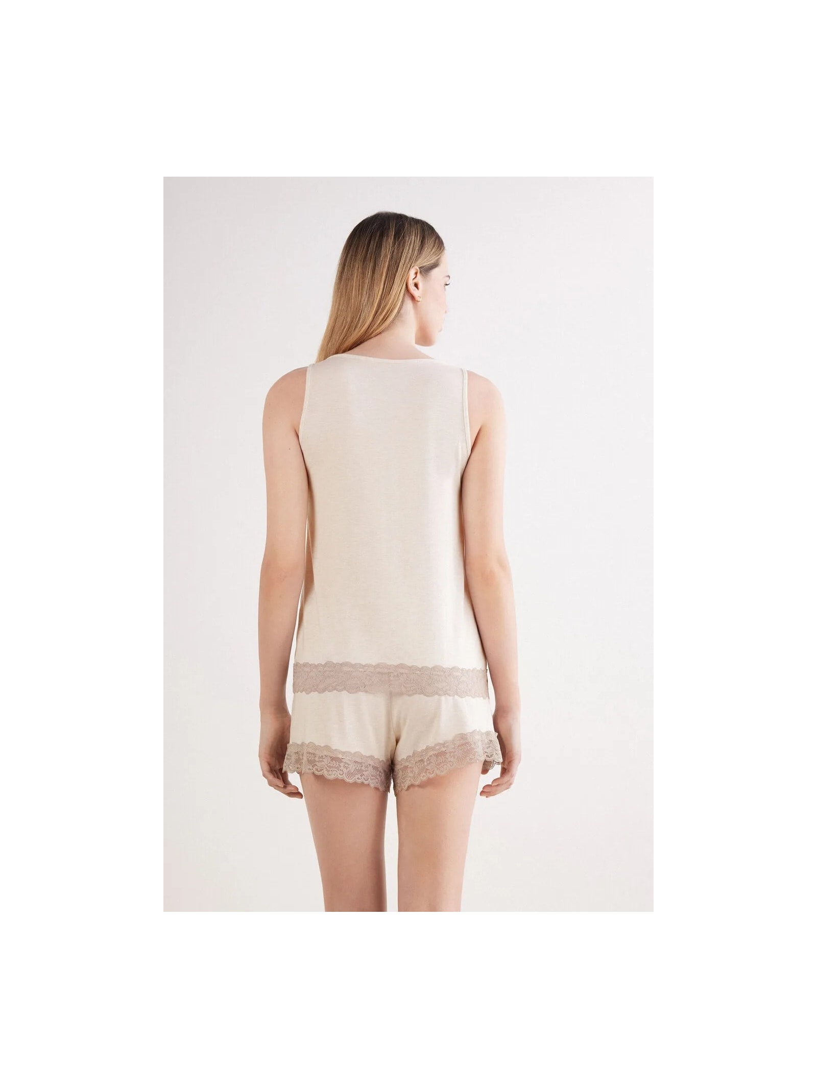 Pijama Curto De Regata Em Modal Com Renda Off-White Intimissimi