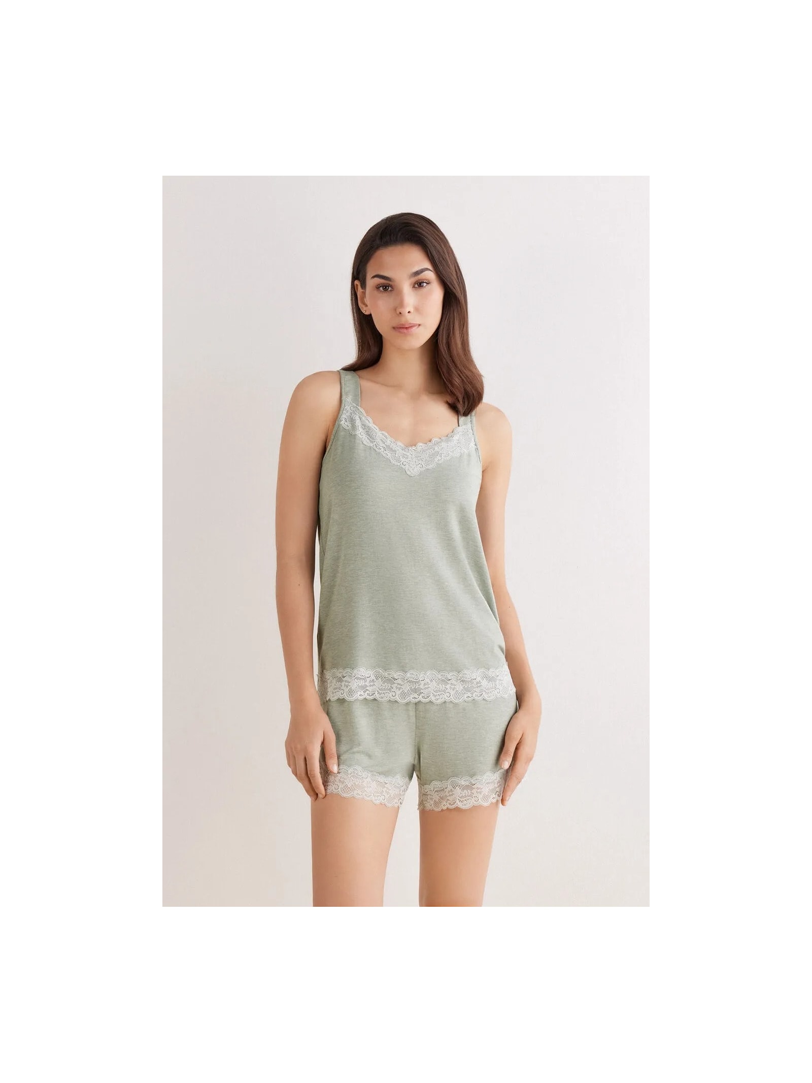 Pijama Curto De Regata Em Modal Com Renda Verde Intimissimi