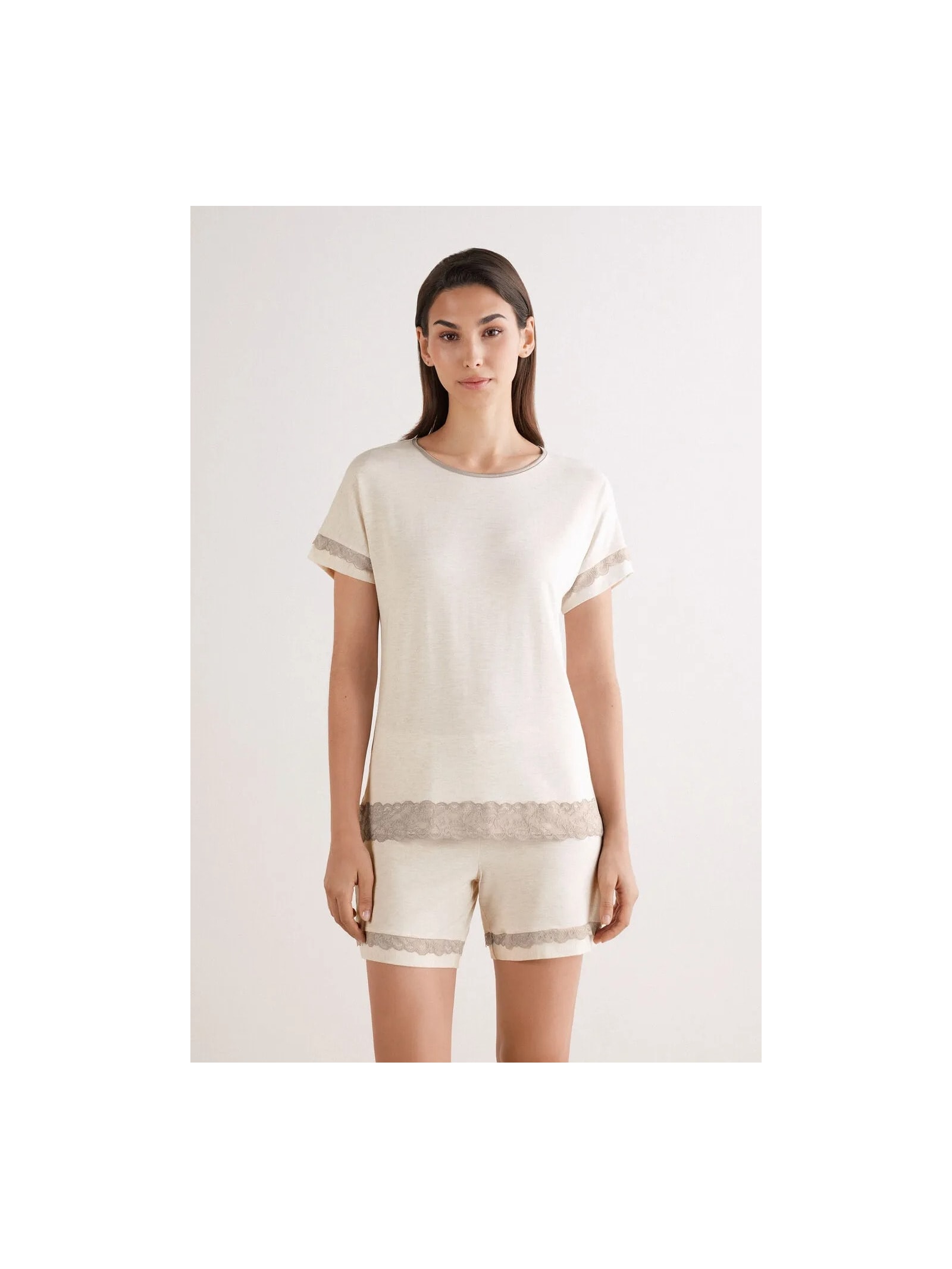 Pijama Curto Em Modal Com Renda Off-White Intimissimi