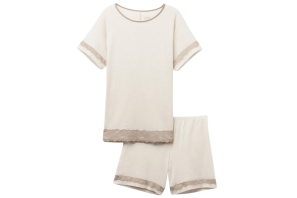 Pijama Curto Em Modal Com Renda - Off-White