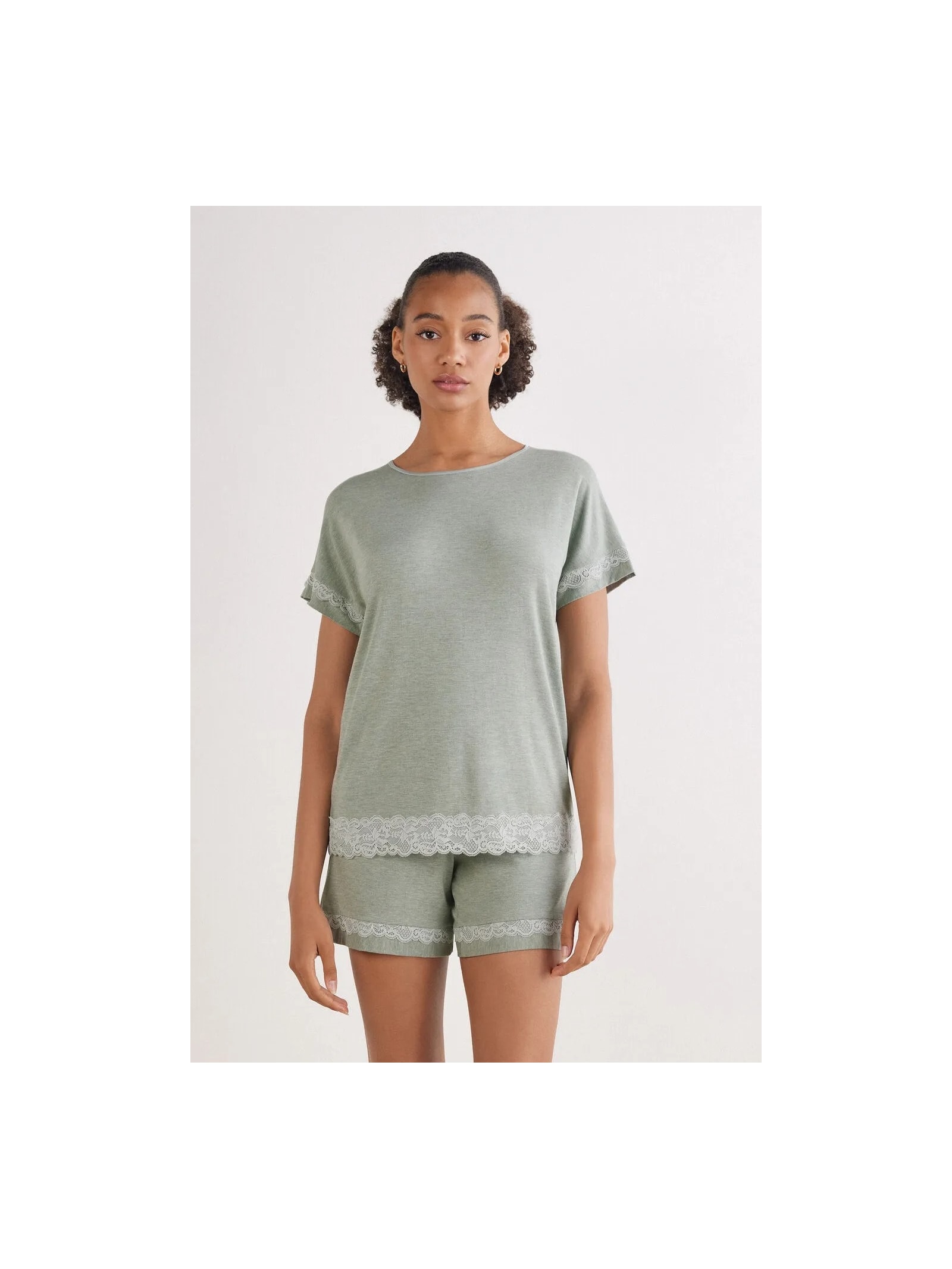 Pijama Curto Em Modal Com Renda Verde Intimissimi