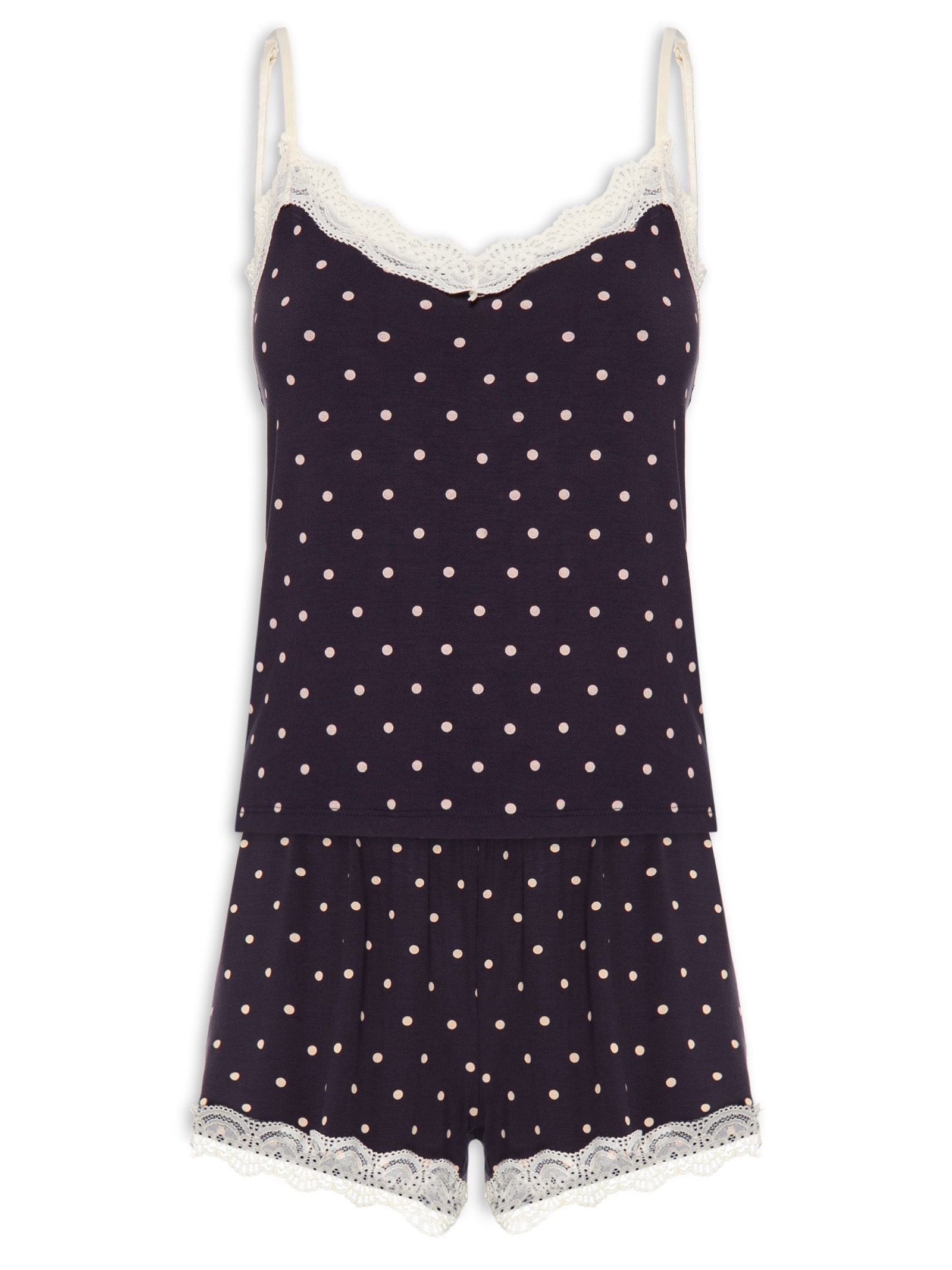 Pijama Curto Feminino Estampado com Renda Azul Hering Intimates