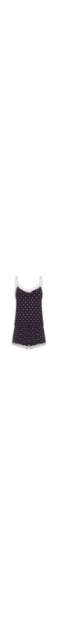 Pijama Curto Feminino Estampado com Renda - Azul