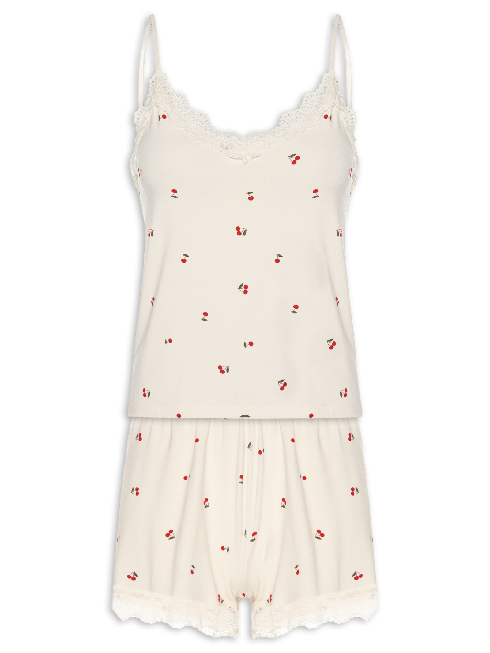 Pijama Curto Feminino Estampado Com Renda Bege Hering Intimates
