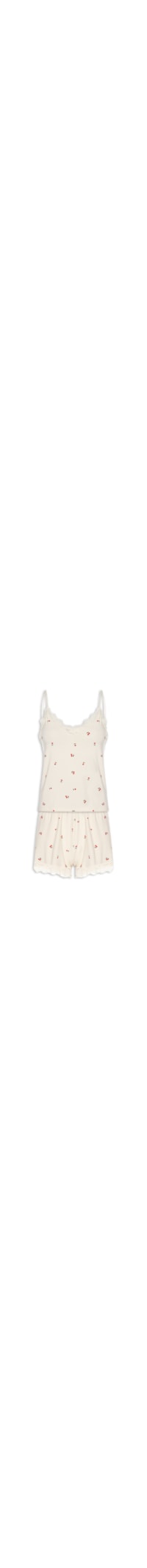 Pijama Curto Feminino Estampado Com Renda - Bege