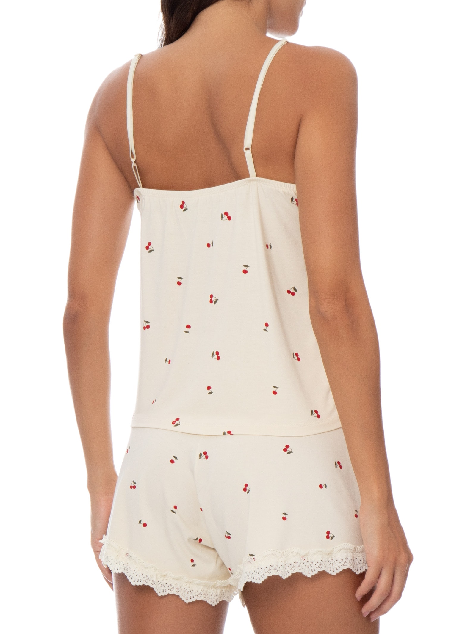 Pijama Curto Feminino Estampado Com Renda Bege Hering Intimates