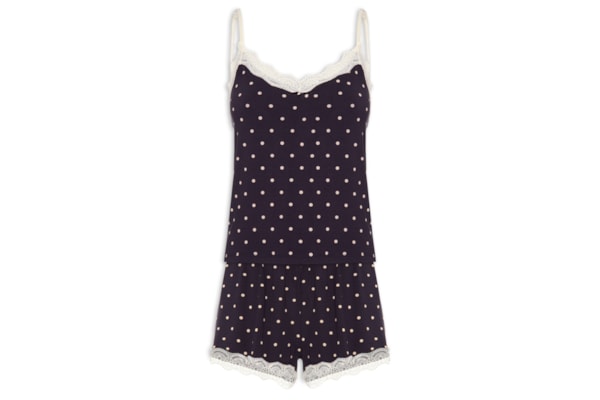 Pijama Curto Feminino Estampado com Renda – Azul