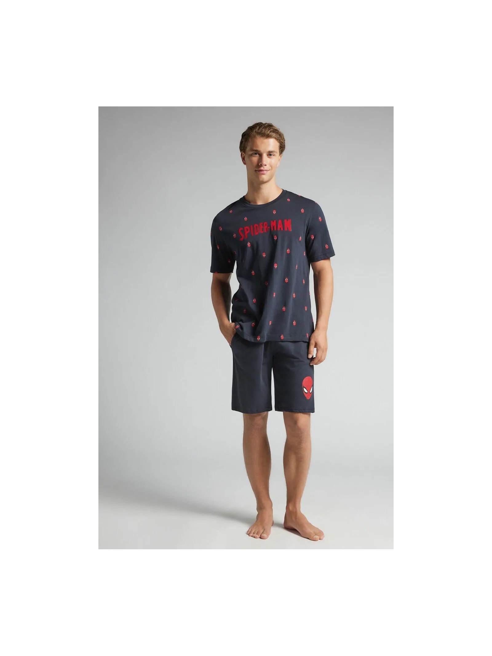 Pijama Curto Marvel Homem-Aranha Em Algodão Azul Intimissimi