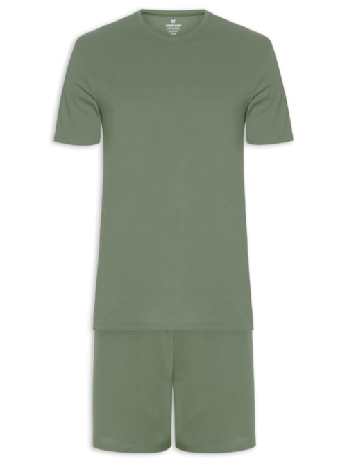 Pijama Curto Masculino Confort em algodão Pima – Verde