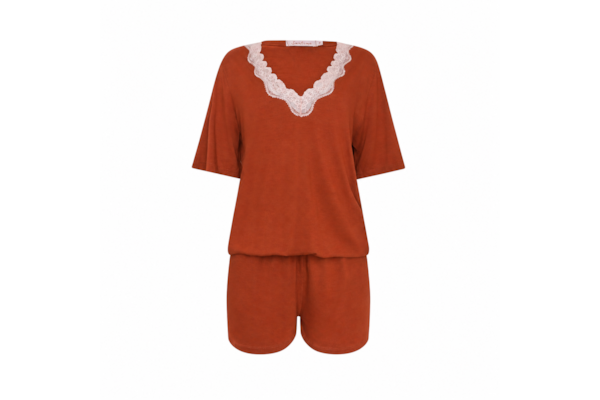 Pijama Curto Sweet Cinnamon - Marrom