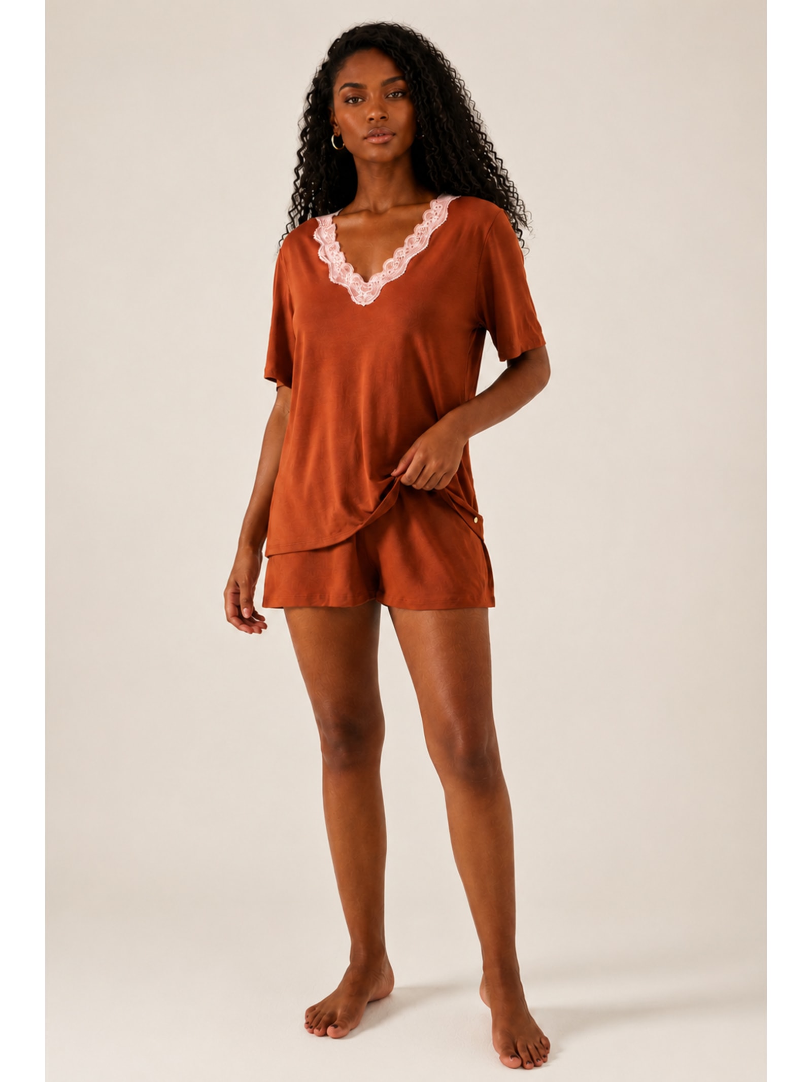 Pijama Curto Sweet Cinnamon Marrom Suntime