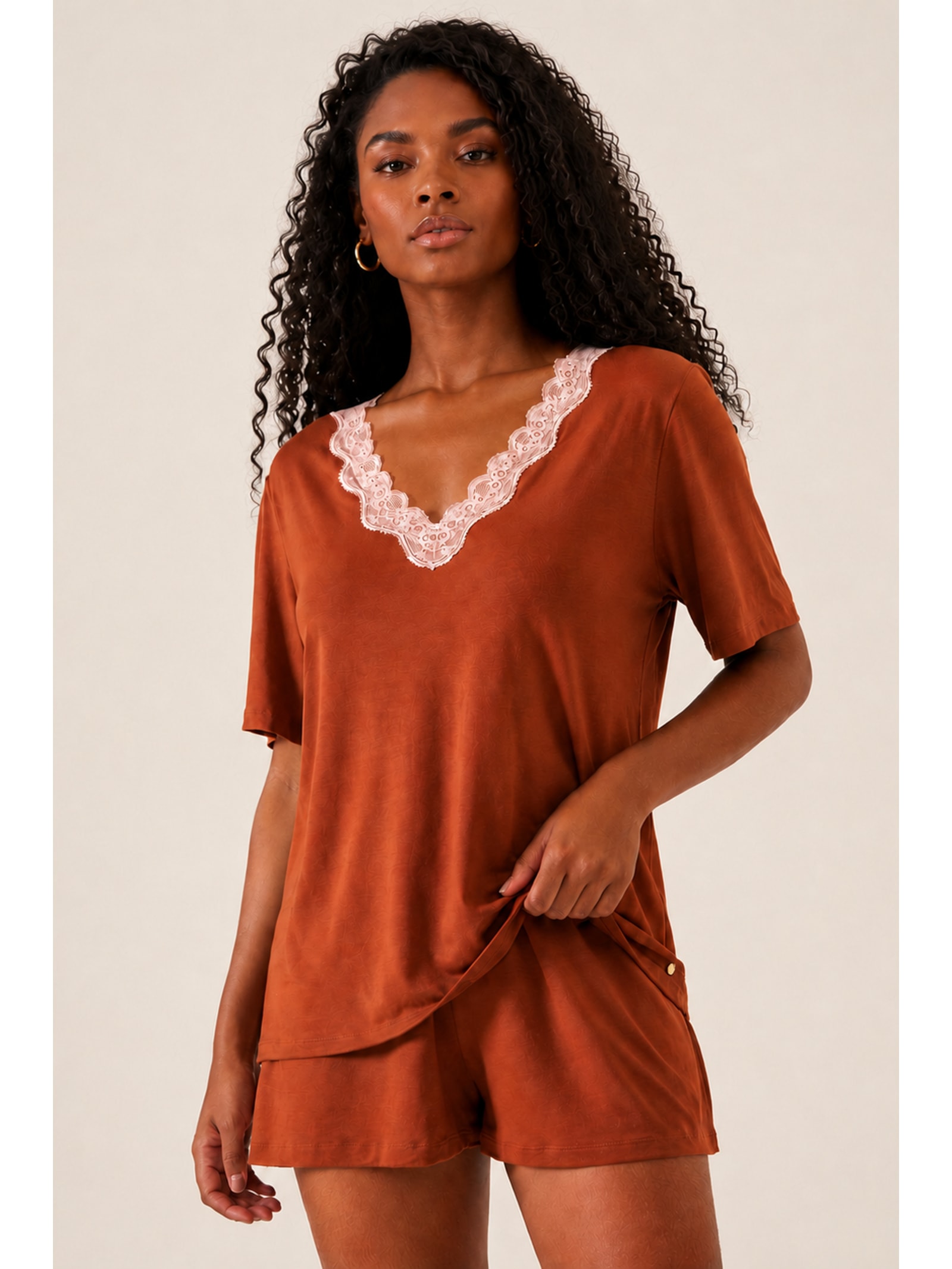 Pijama Curto Sweet Cinnamon Marrom Suntime