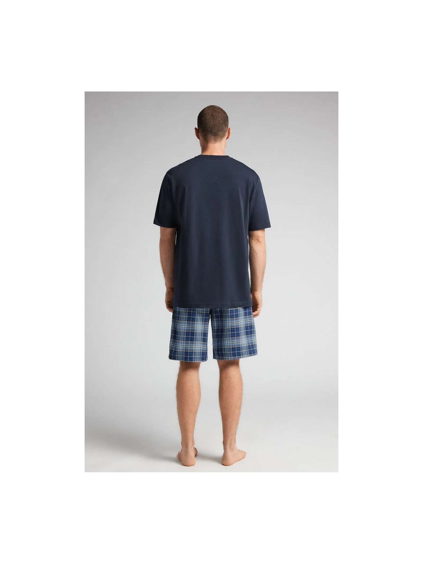 Pijama Curto Xadrez Em Algodão Azul Intimissimi