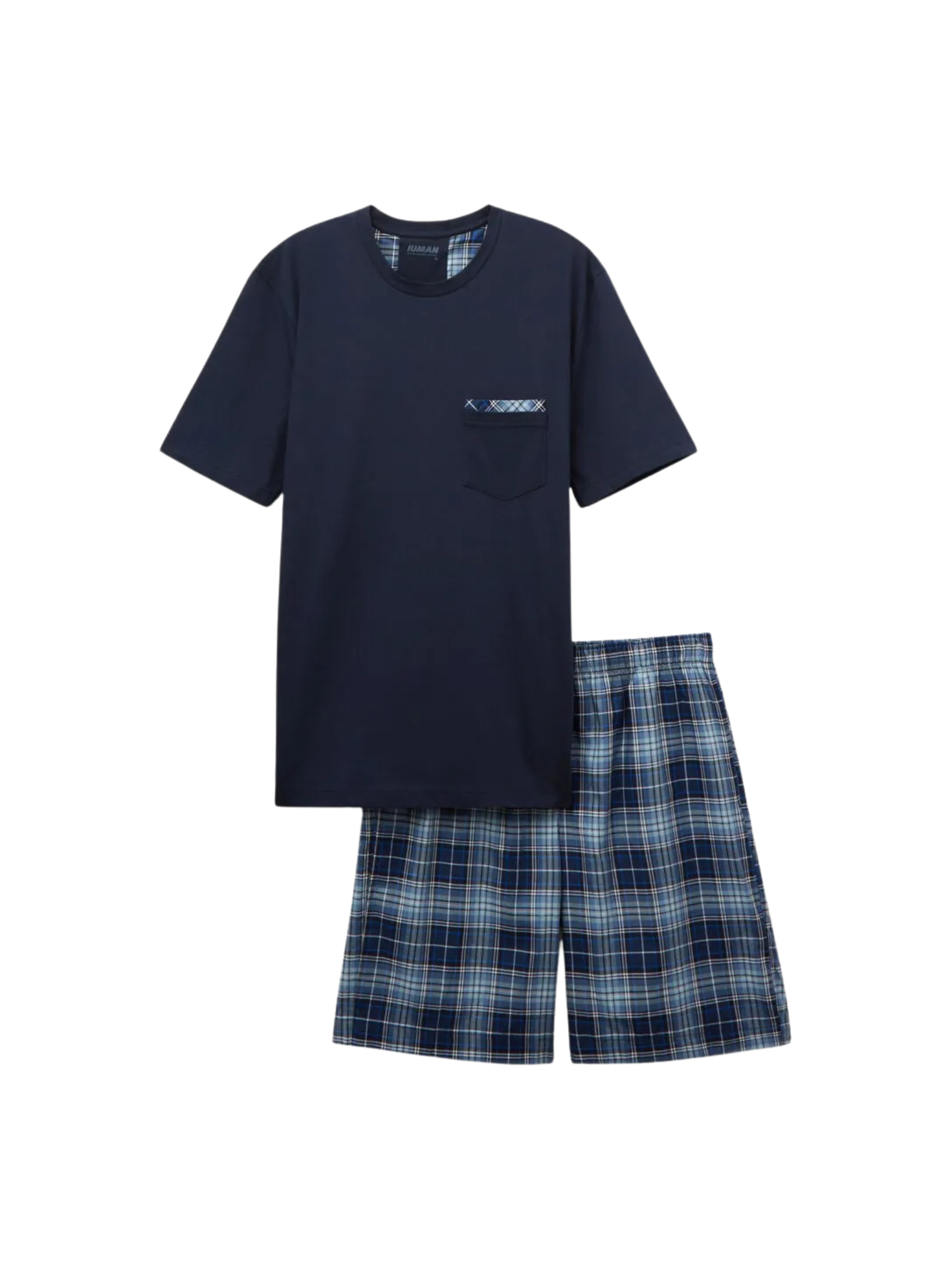 Pijama Curto Xadrez Em Algodão Azul Intimissimi