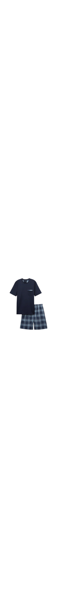 Pijama Curto Xadrez Em Algodão - Azul