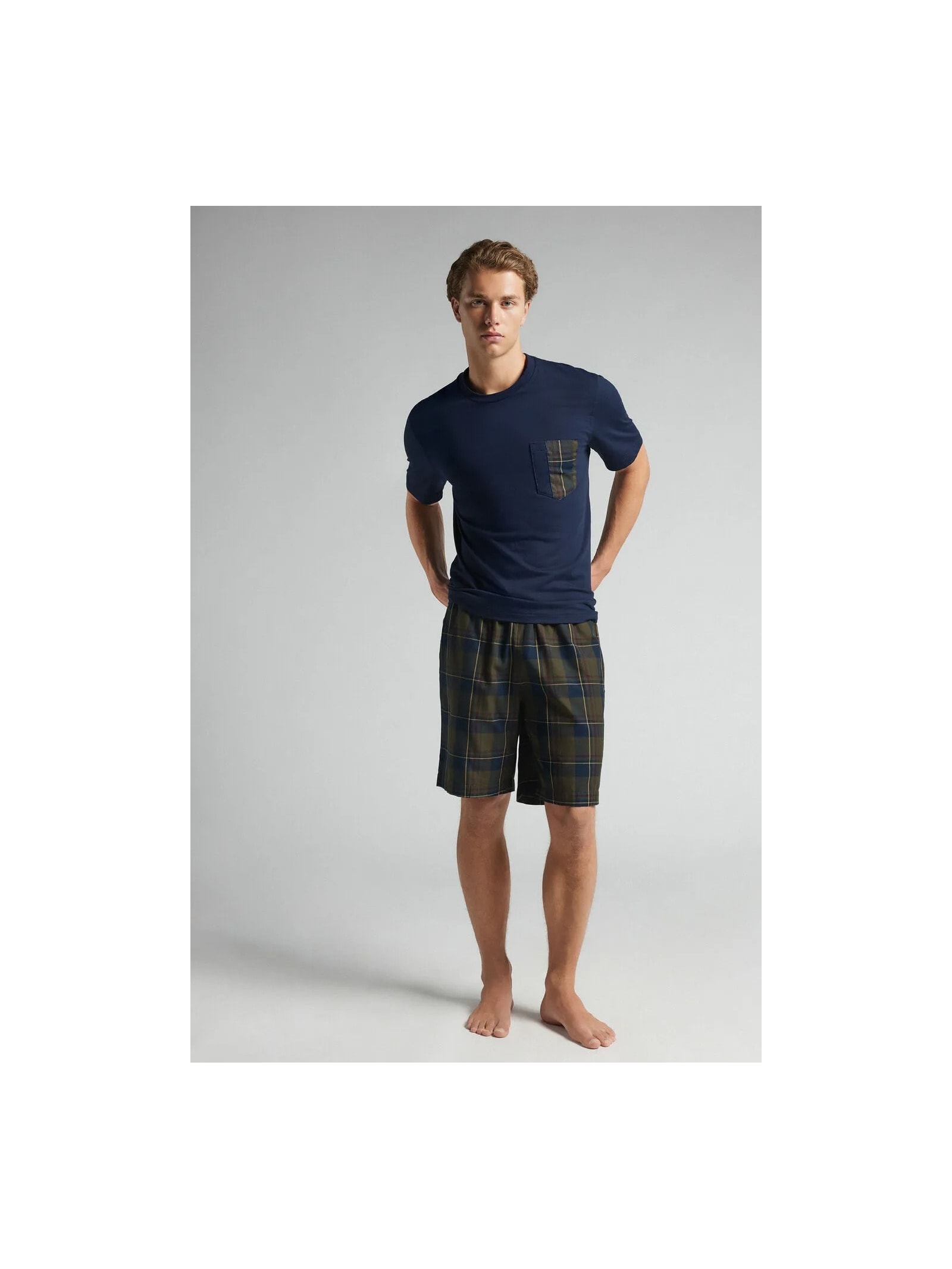 Pijama Curto Xadrez Em Algodão Azul Intimissimi