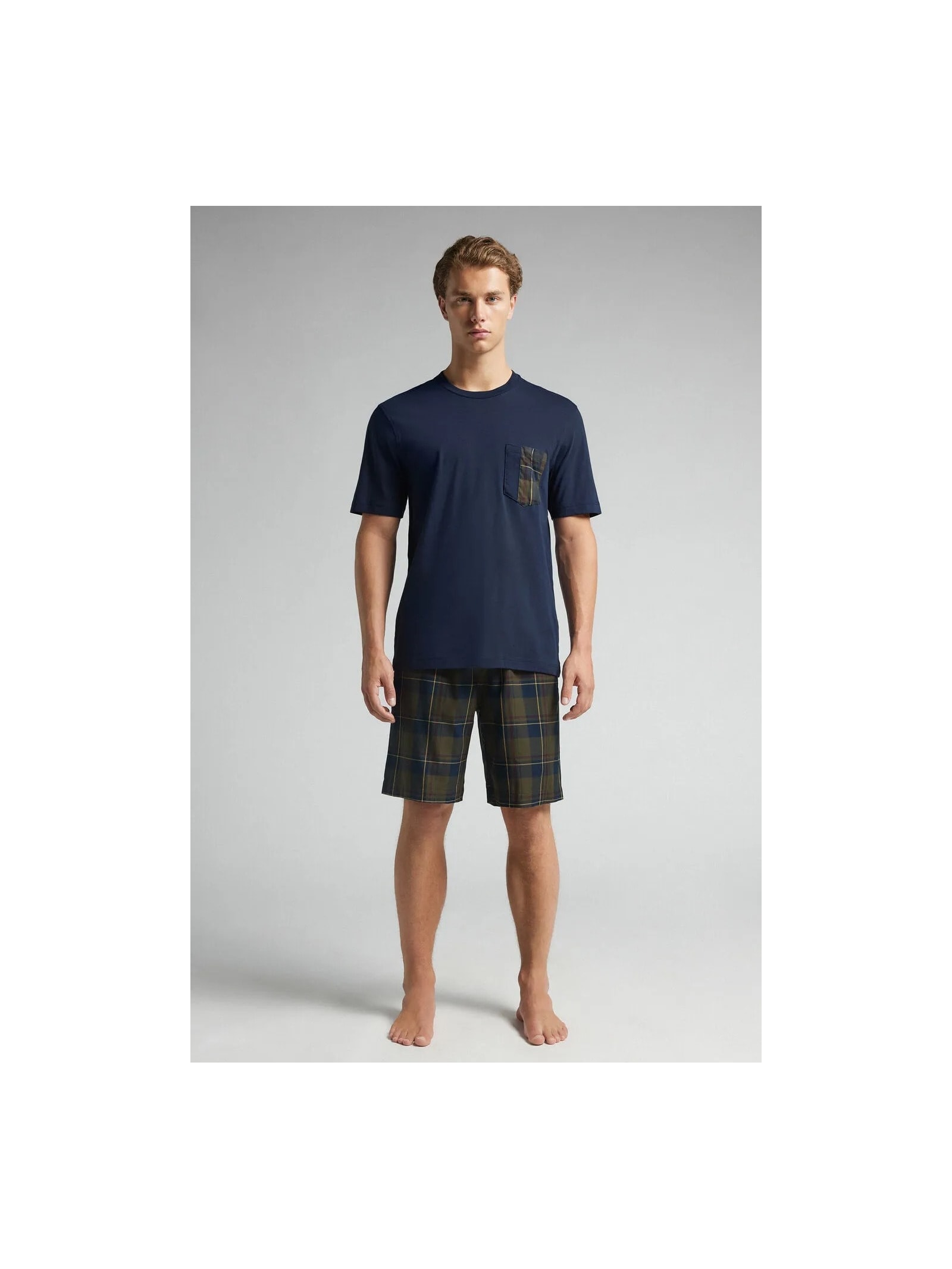 Pijama Curto Xadrez Em Algodão Azul Intimissimi