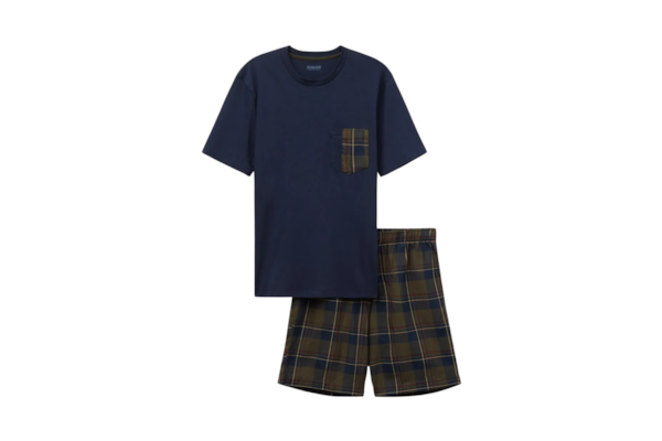 Pijama Curto Xadrez Em Algodão - Azul