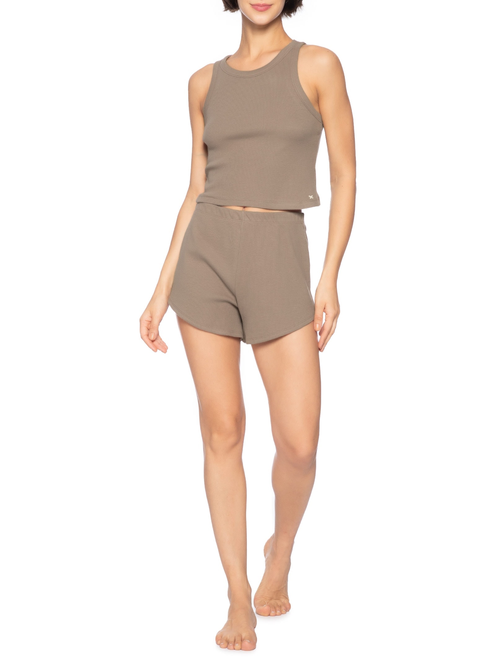 Pijama Feminino Canelado Marrom Hering Intimates