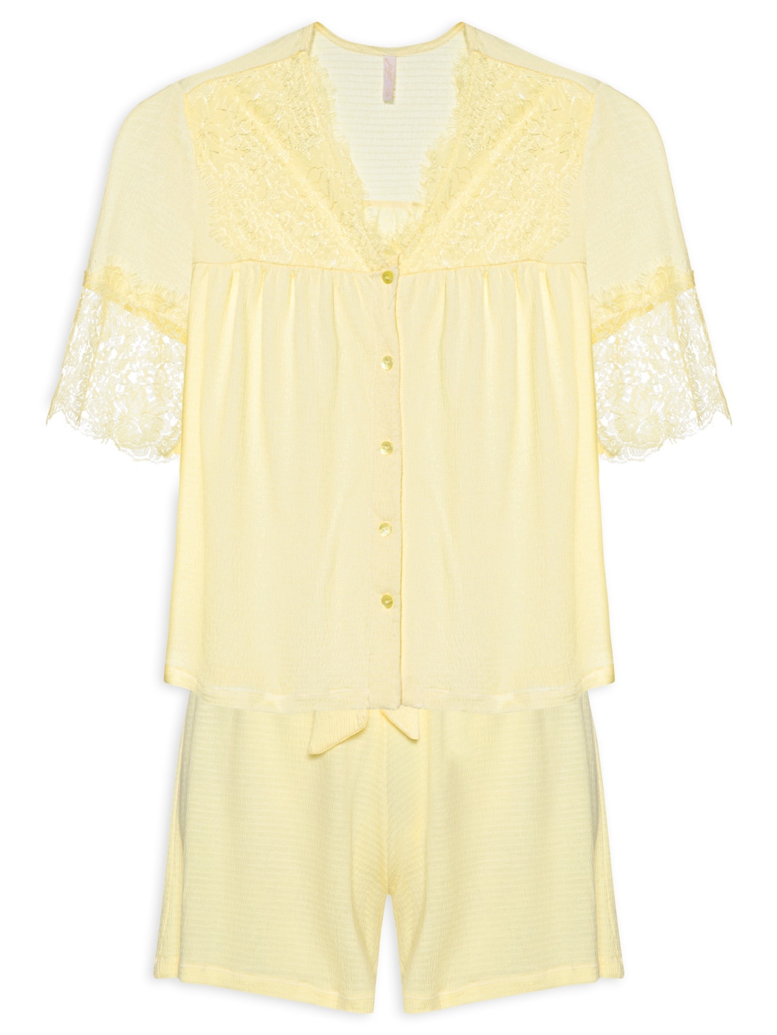 Pijama Feminino Curto Anarruga Bahia Amarelo Jogê