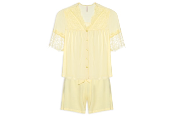 Pijama Feminino Curto Anarruga Bahia - Amarelo