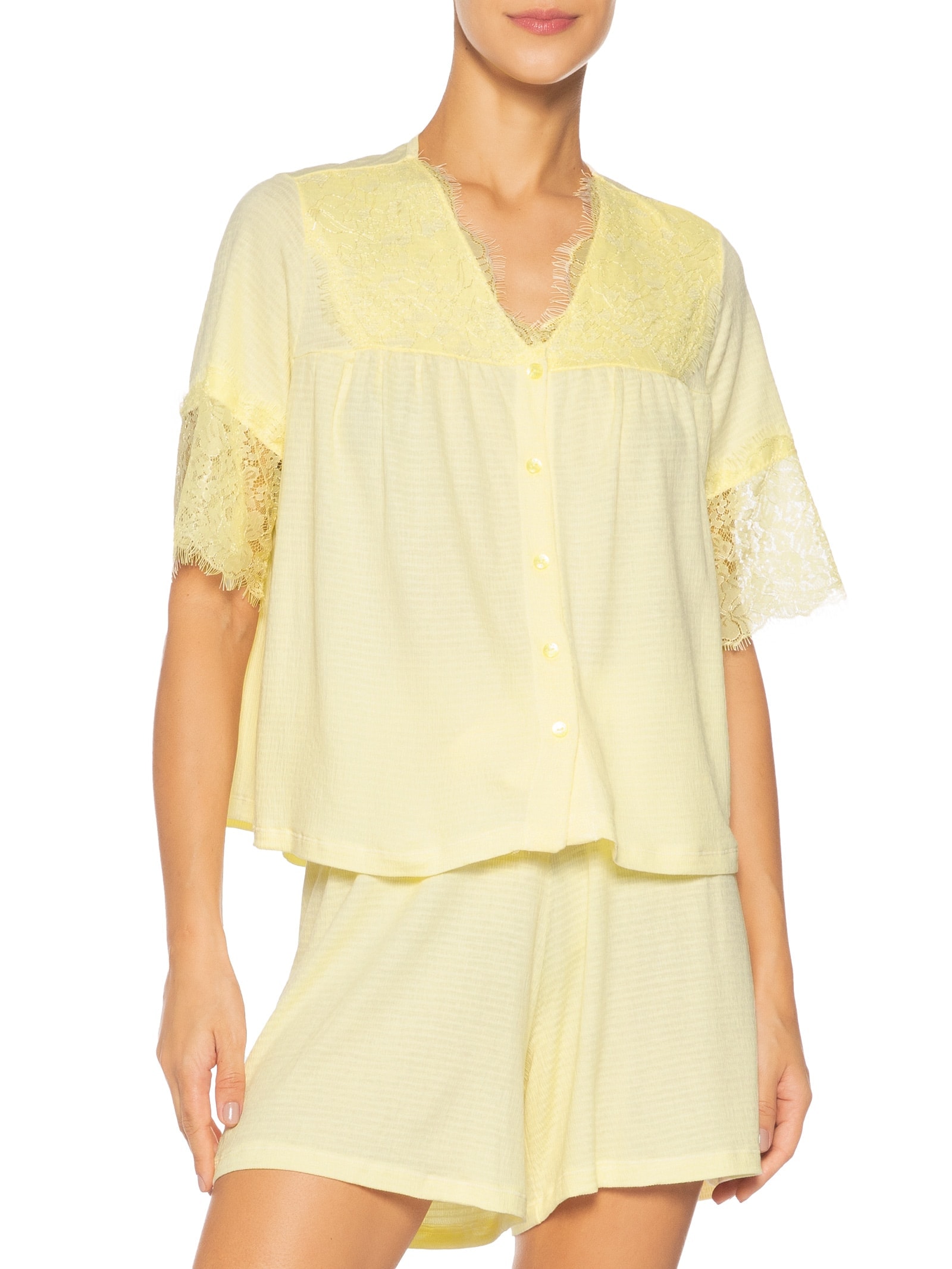 Pijama Feminino Curto Anarruga Bahia Amarelo Jogê