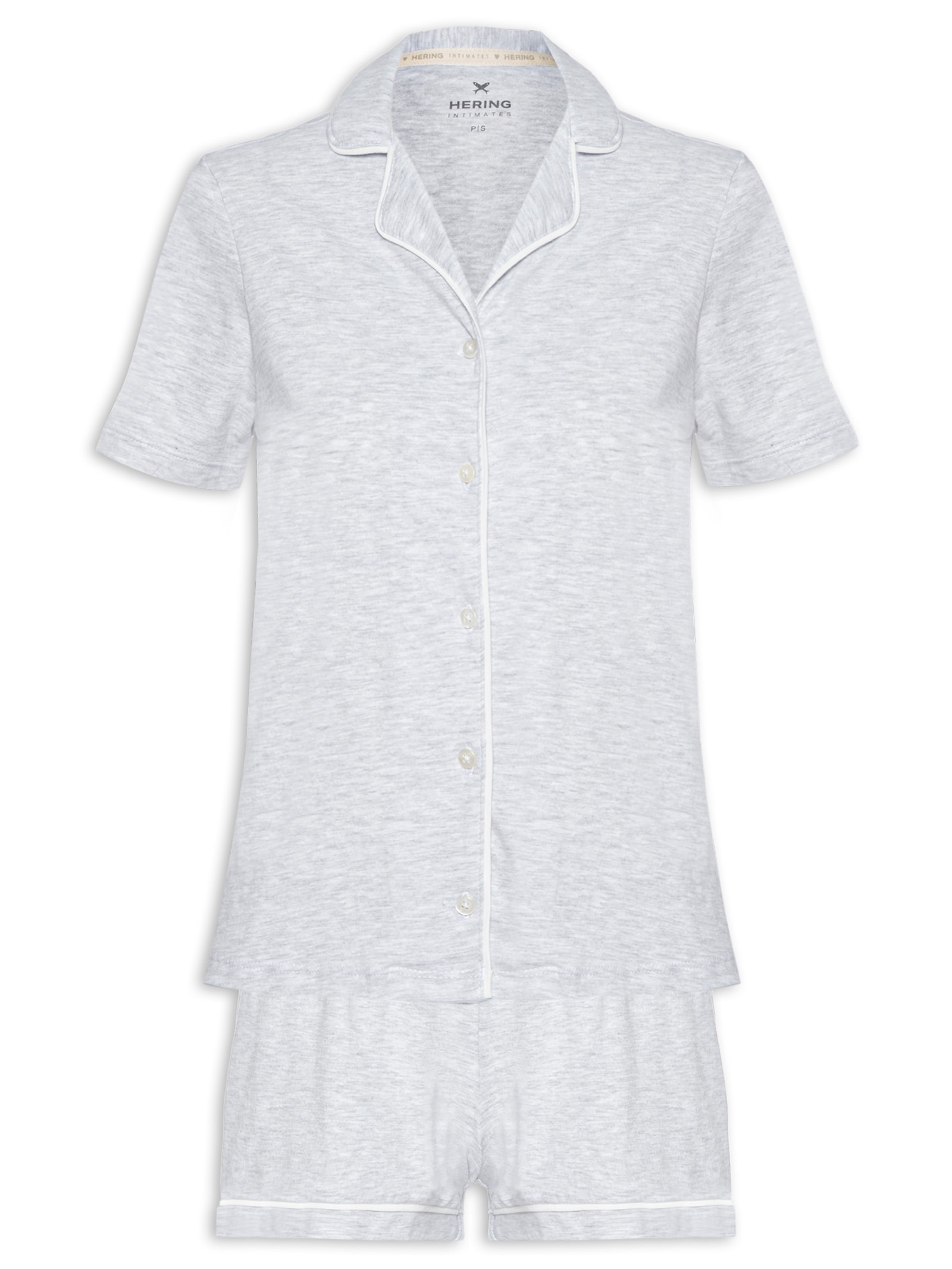 Pijama Feminino Curto Com Botões Cinza Hering Intimates