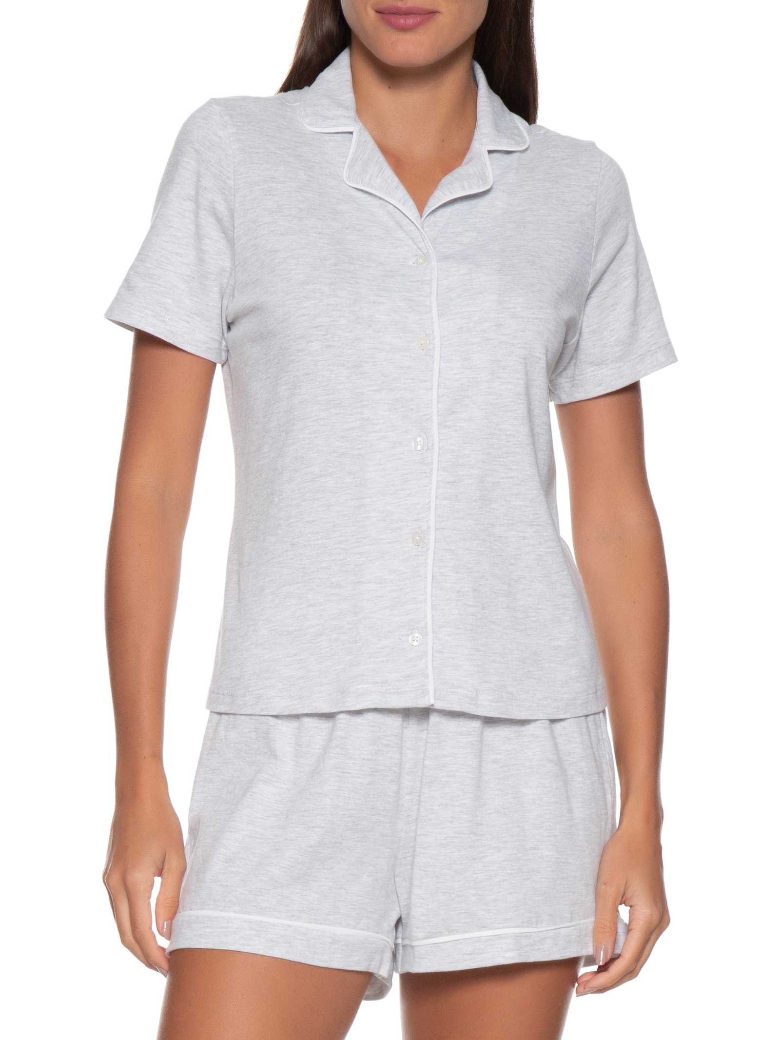 Pijama Feminino Curto Com Botões Cinza Hering Intimates