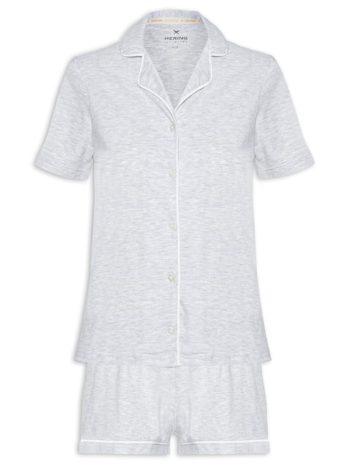 Pijama Feminino Curto Com Botões - Cinza