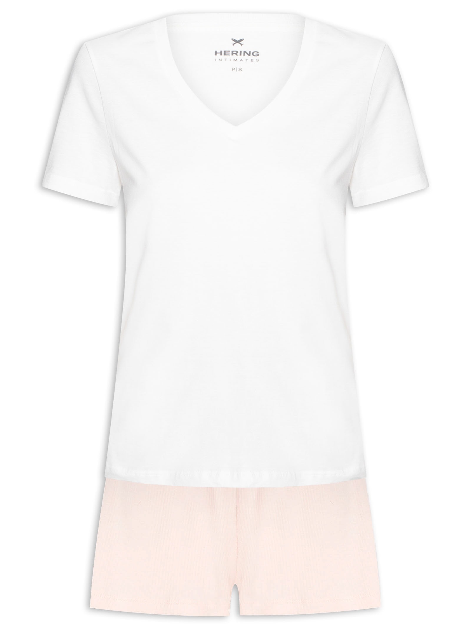 Pijama Feminino Curto Em Malha De Algodão Off white Hering Intimates