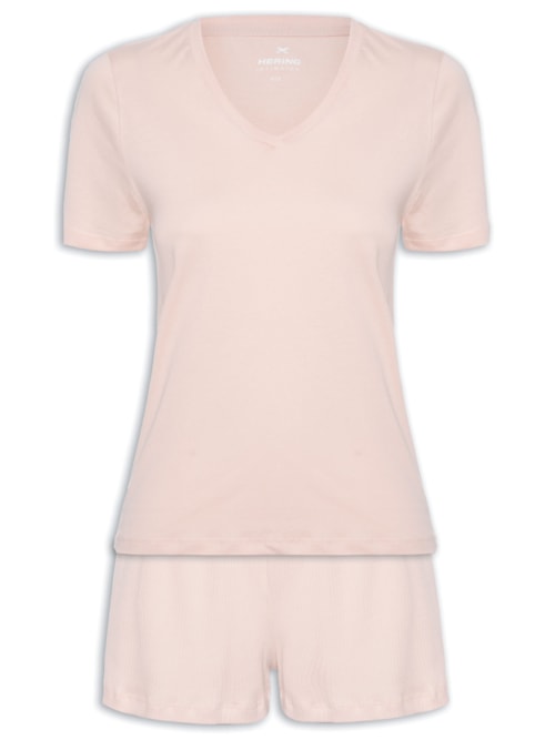 Pijama Feminino Curto Em Malha De Algodão - Rosa