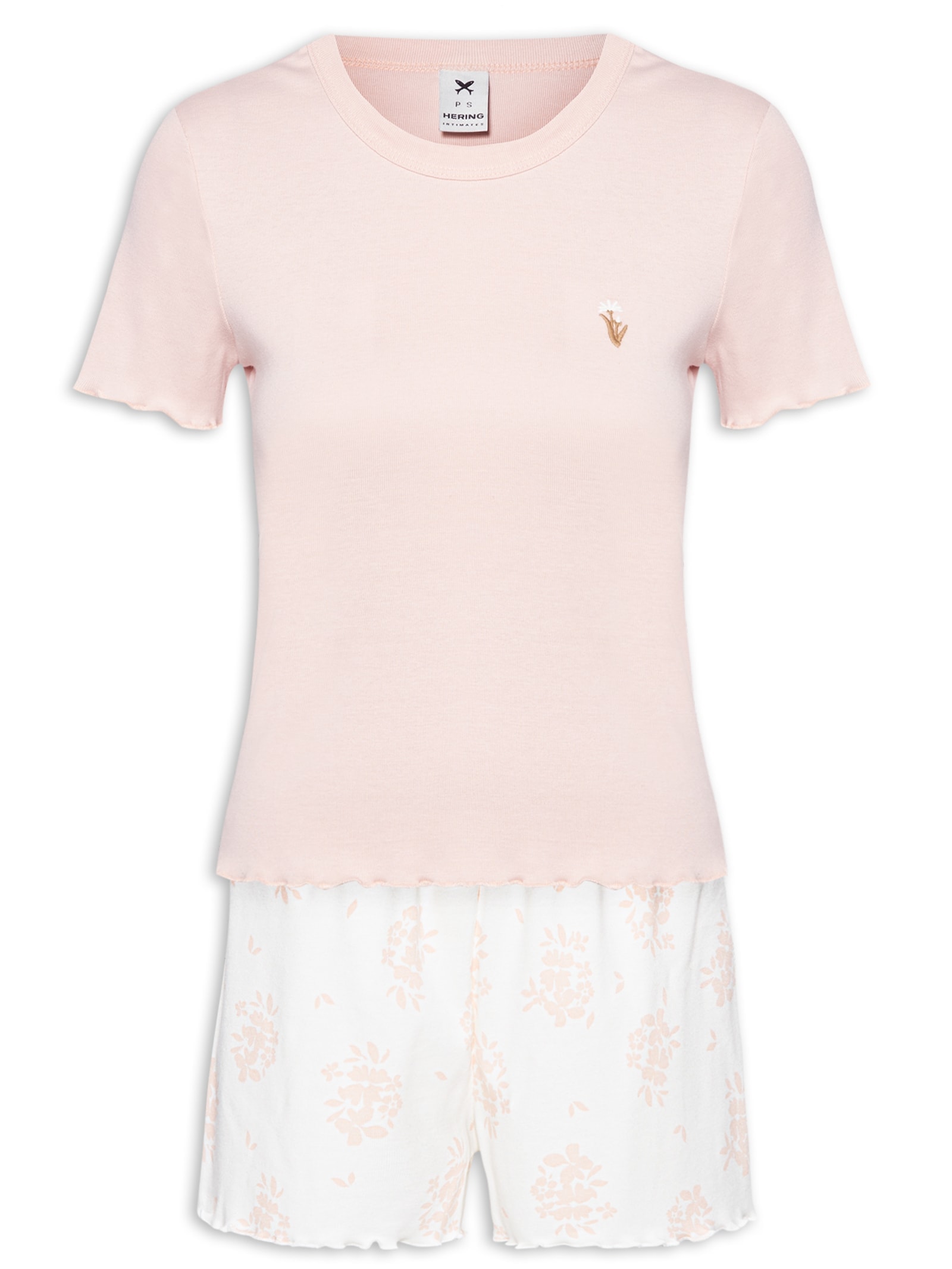 Pijama Feminino Curto Estampado Com Frufru Rosa Hering Intimates