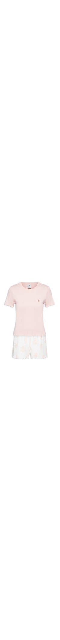 Pijama Feminino Curto Estampado Com Frufru - Rosa