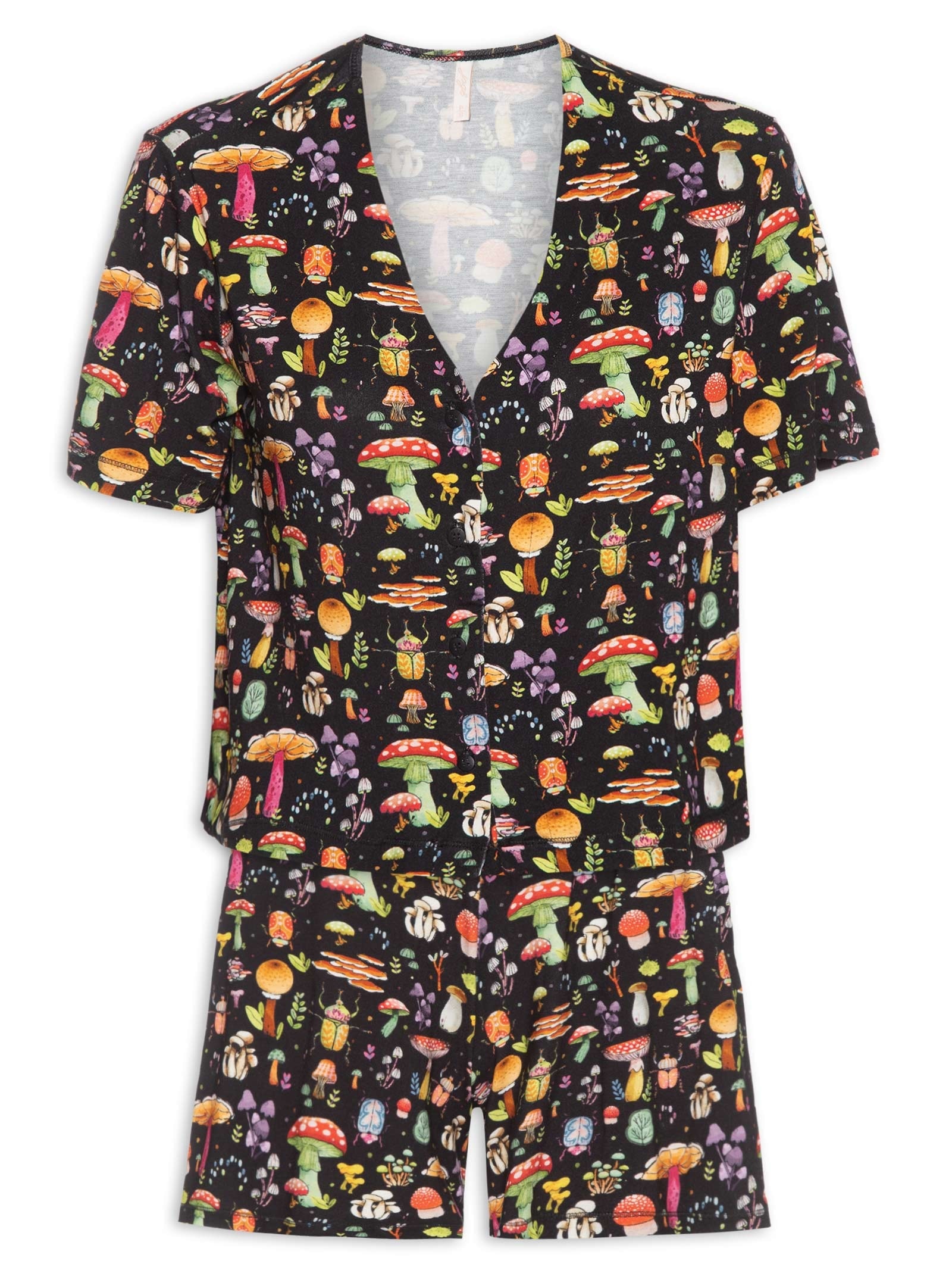 Pijama Feminino Curto Viscose Floresta Preto Jogê