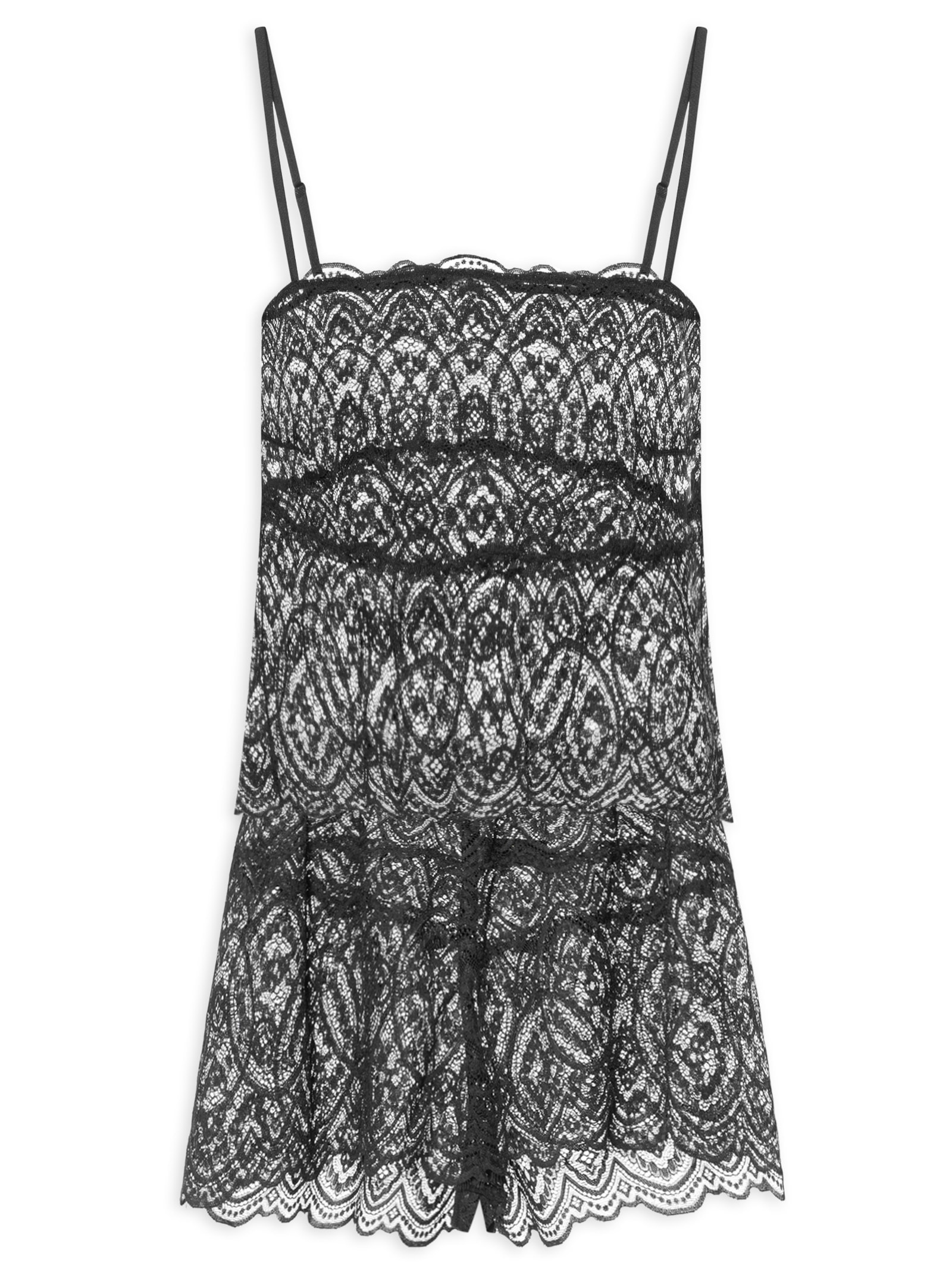 Pijama Feminino Doll Alças Finas Em Renda Fever Preto Hope
