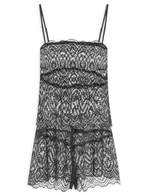 Pijama Feminino Doll Alças Finas Em Renda Fever – Preto