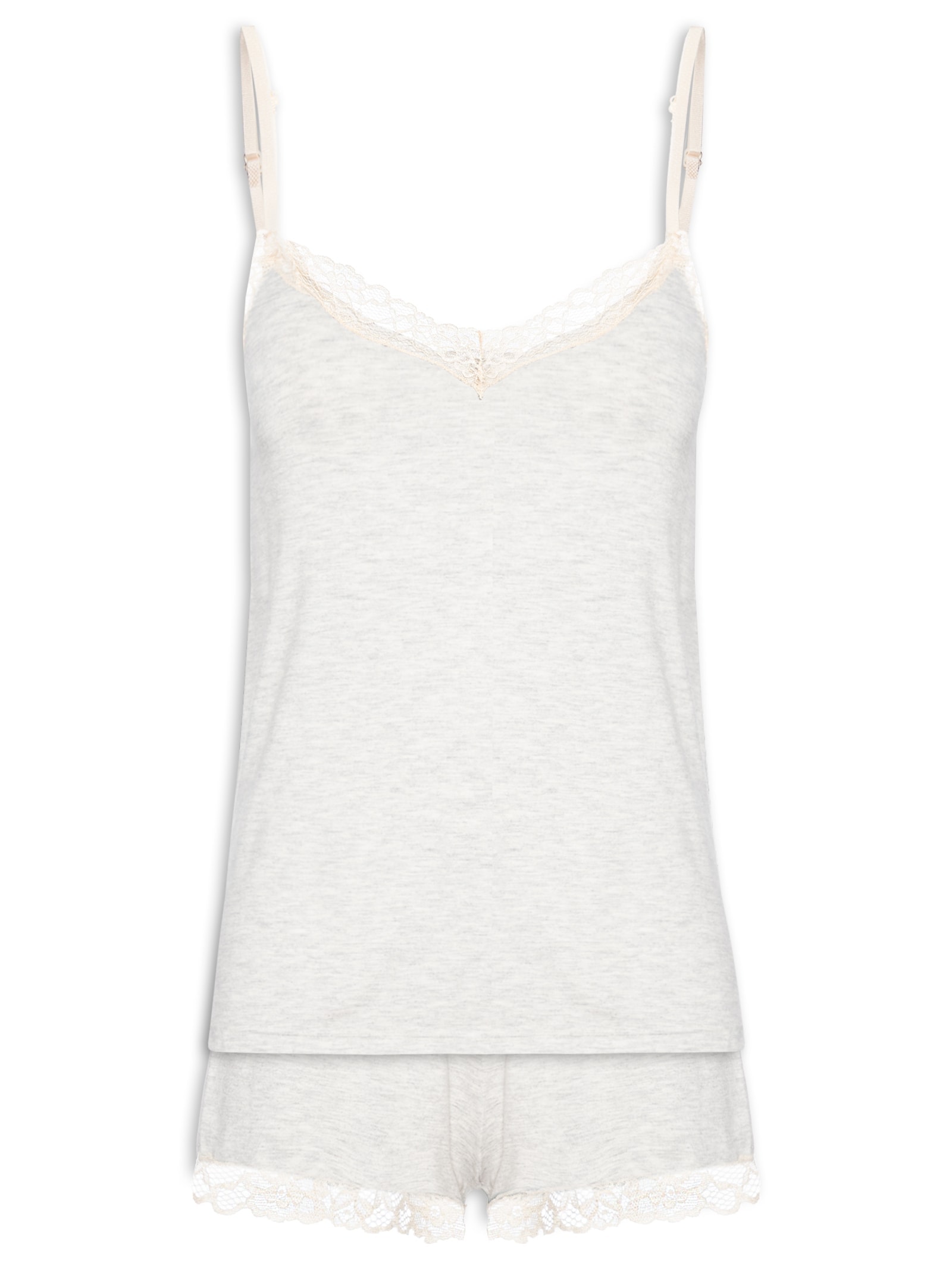 Pijama Feminino Doll Alças Finas Em Viscose E Renda Moon Cinza Hope