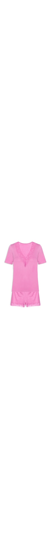 Pijama Feminino Doll Manga Curta em Viscose e Renda Happy - Rosa