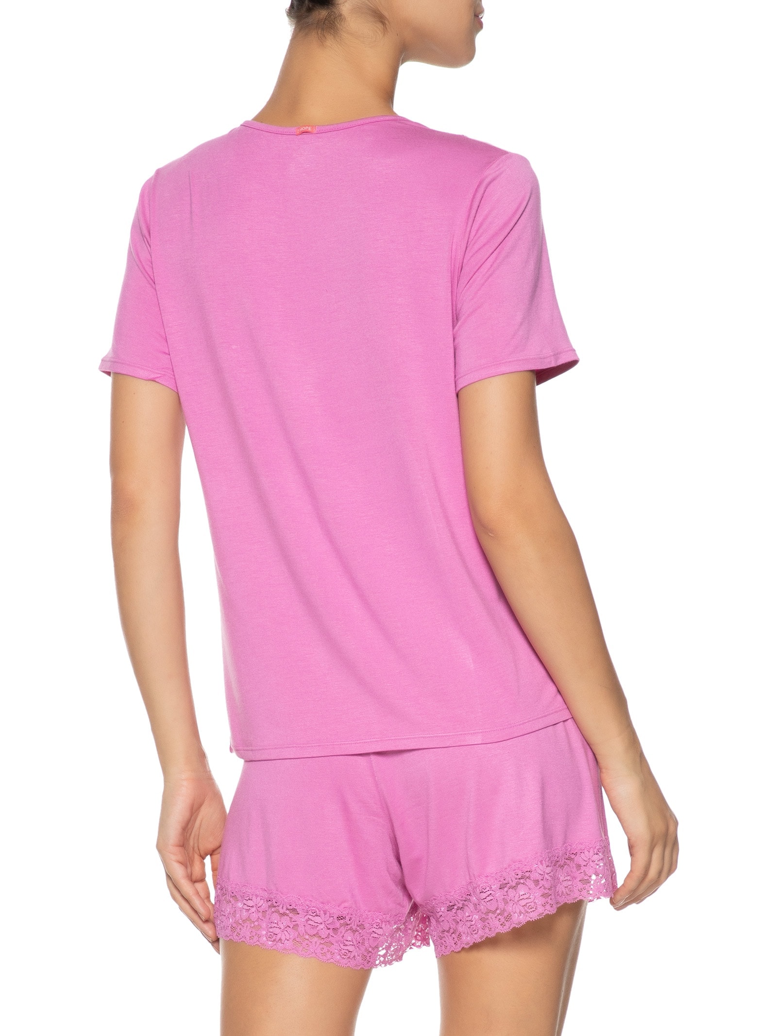 Pijama Feminino Doll Manga Curta em Viscose e Renda Happy Rosa Hope