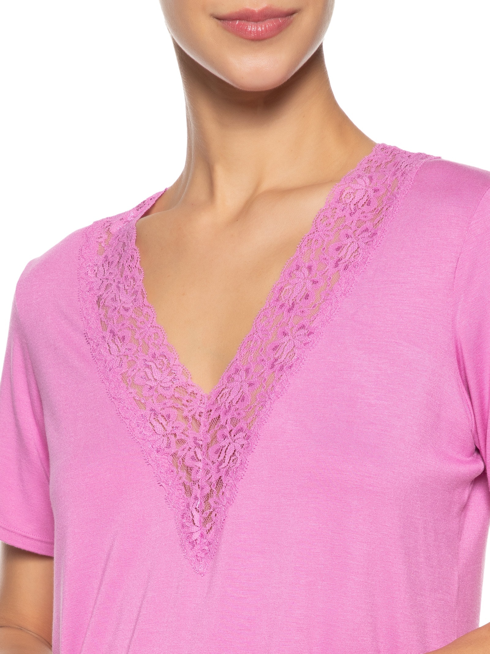 Pijama Feminino Doll Manga Curta em Viscose e Renda Happy Rosa Hope