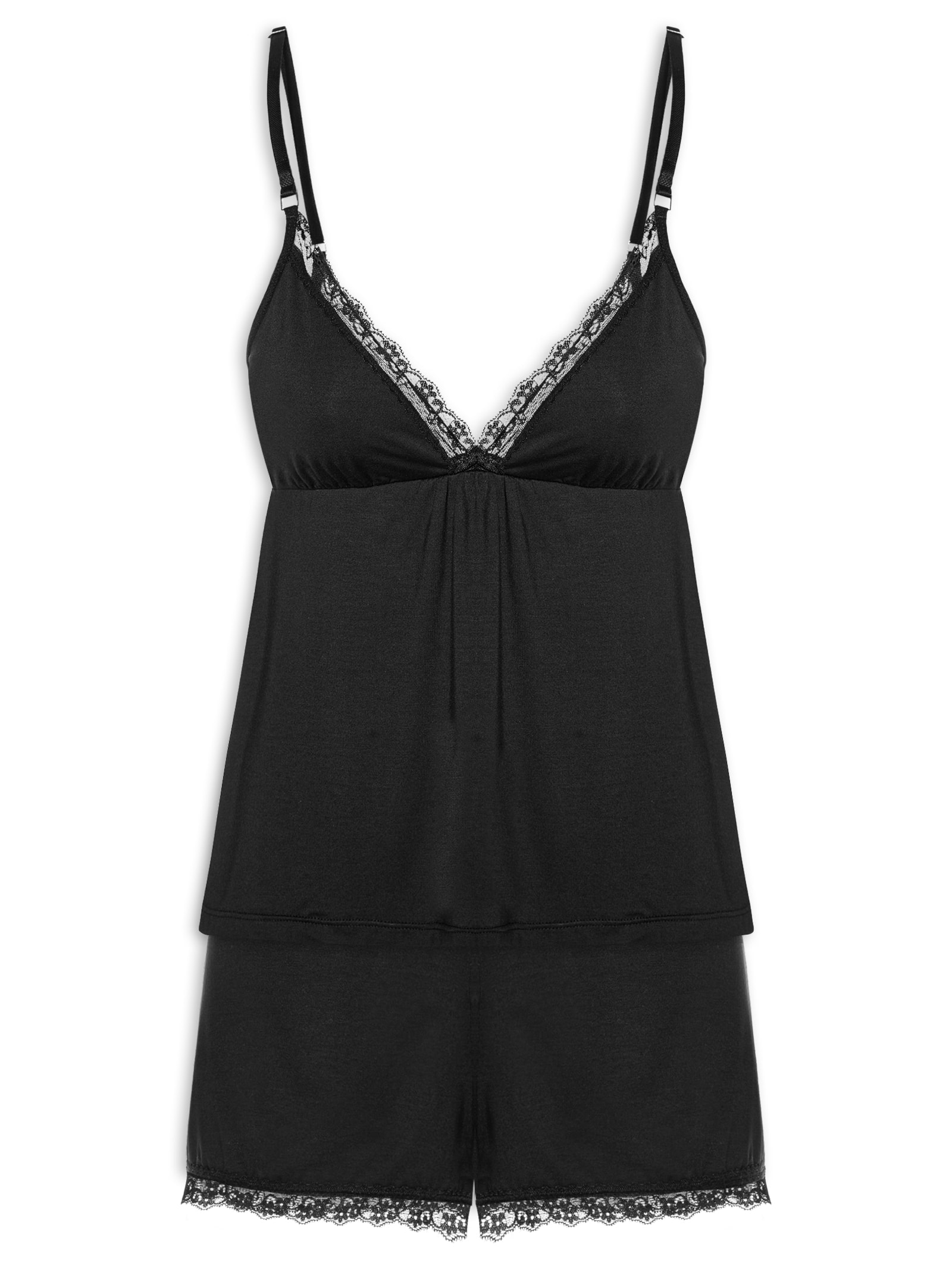 Pijama Feminino Doll Modal Lace Preto Calvin Klein Underwear