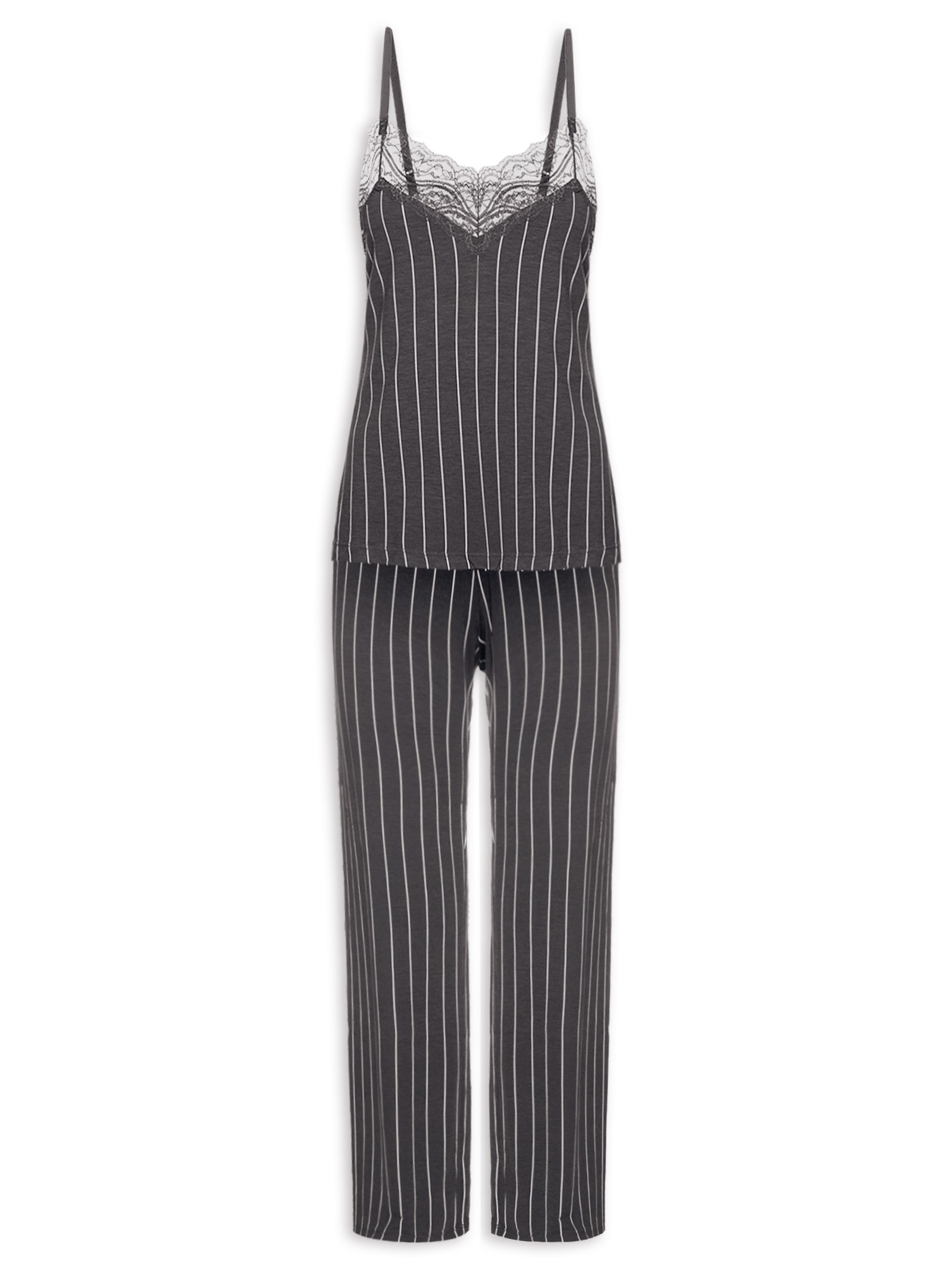 Pijama Feminino Longo Alças Finas Em Viscose Estampada E Renda Love Stories Azul Hope