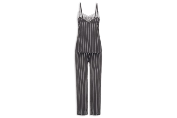 Pijama Feminino Longo Alças Finas Em Viscose Estampada E Renda Love Stories - Azul